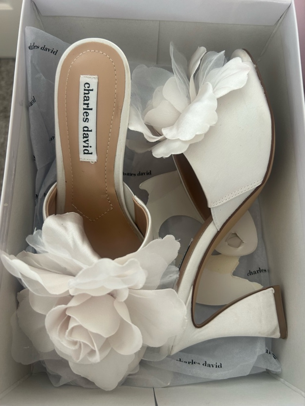 Charles David White Floral Open-Toe Block Heel Sandals